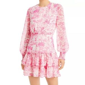AQUA Toile Printed Ruffled Mini Dress Pink